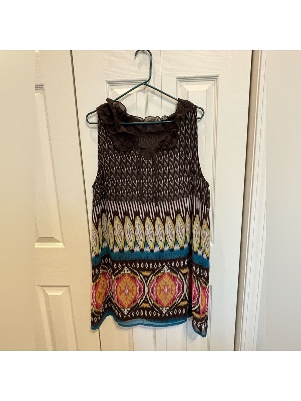 Dimri Ruffle Neck Sleeveless Lined Tie Front Flowy Multicolor Dress Sz XL